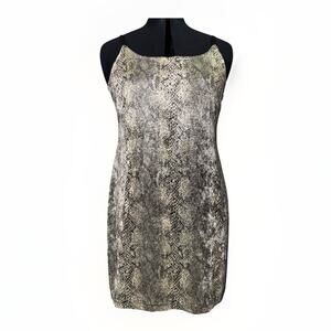 Vintage 90s Esprit De Corp Large Snakeskin Velvet Stretch Slip Dress Strappy Y2K